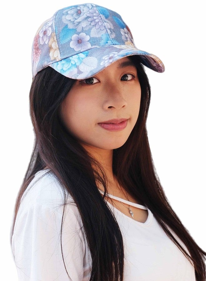 kilsel Fashion Women Baseball Cap Adjustable Trucker Baseball Sun Hat Breathable Floral Print Dad Hat Blue - Image 3